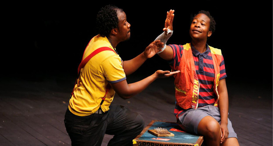 Denton Chikura and Tonderai Munyevu in Two Gents Productions Vakomana Vaviri Ve Zimbabwe or Two Gentlemen of Verona by William Shakespeare. Photo: Greg Goodale