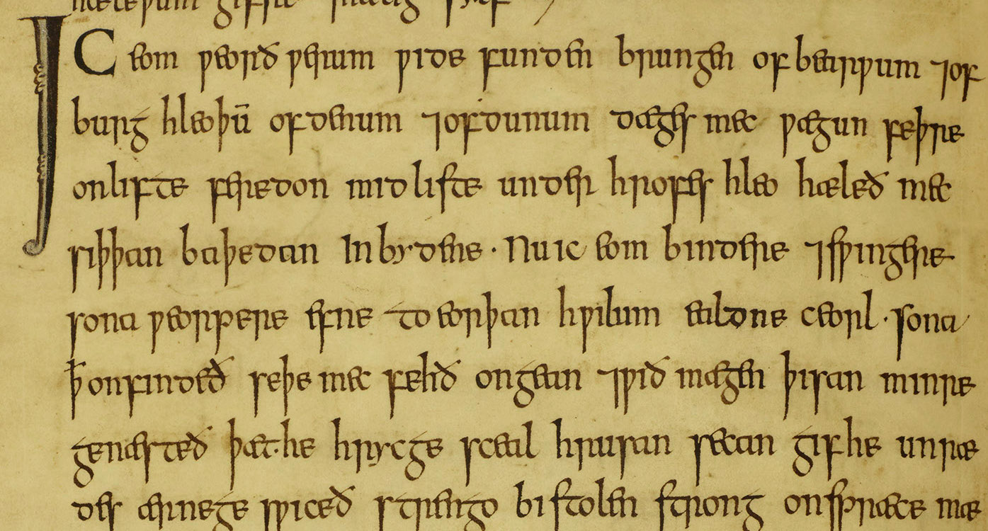 A digitised image of the Exeter Book manuscript, depicting one of the riddles.